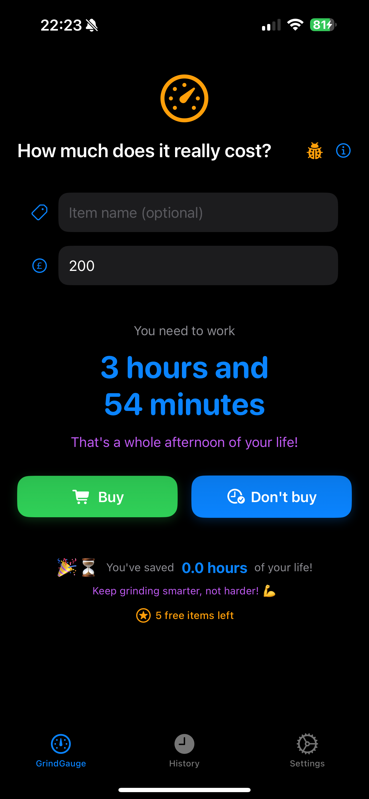 GrindGauge App Screenshot
